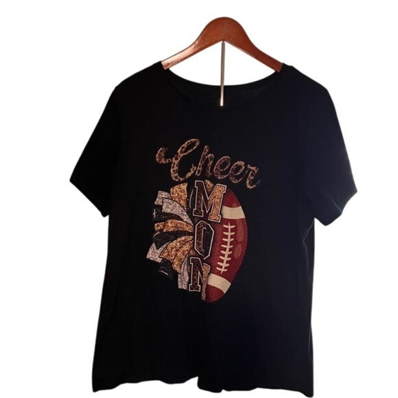 Cheer Mom Football T-Shirt Women's 2X Gildan Black Graphic Tee - Picture 1 of 4
